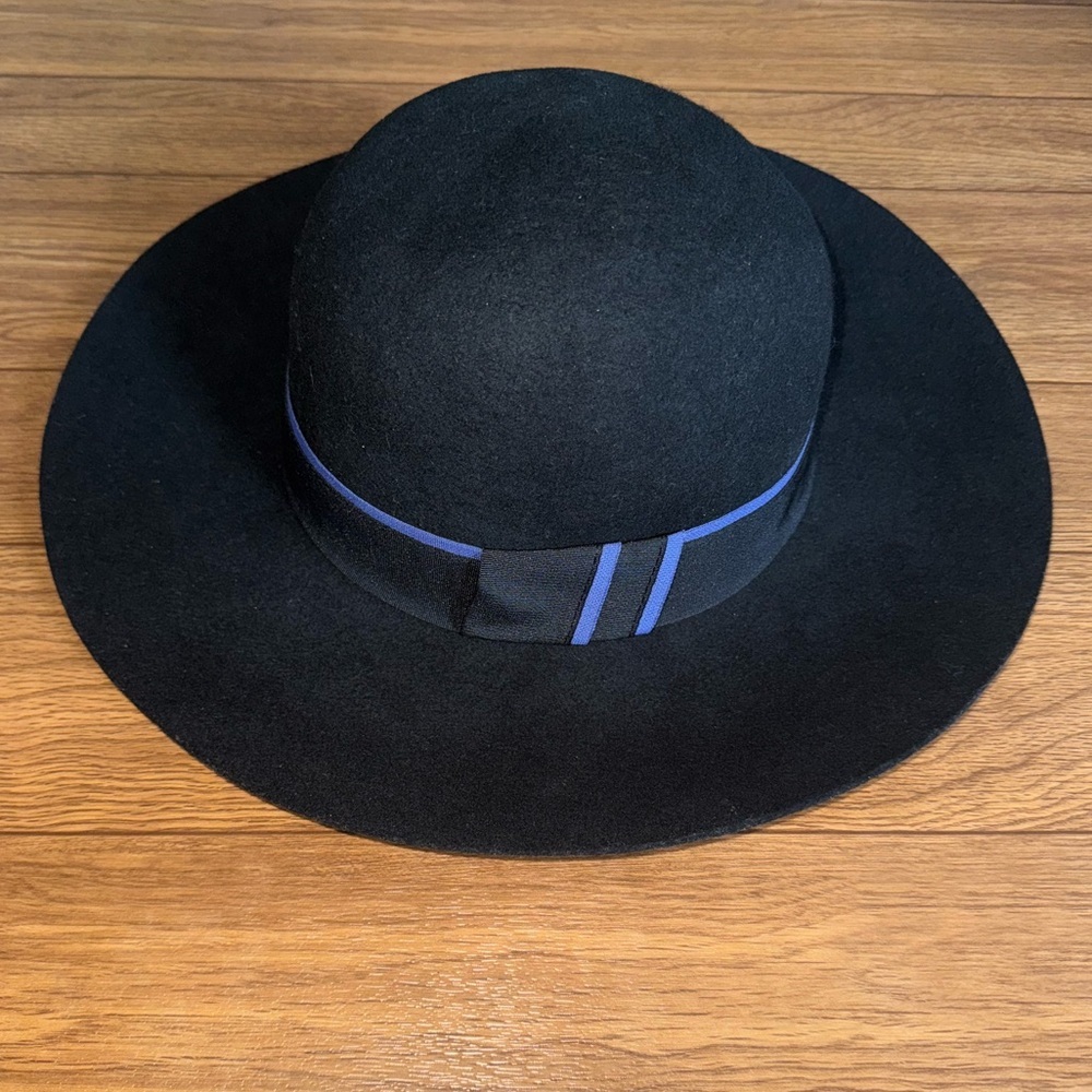 Halogen Black Wide Floppy Brim Wool Hat OS